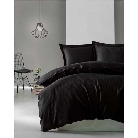 Bettwäsche - 1 Bettbezug 220 x 240 cm + 2 Kissenbezüge 60 x 60 cm - Satin 100% Baumwolle - Schwarz (1/3)