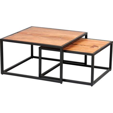 GHITA - Lot de 2 Tables Basses Gigognes Métal et Bois (1/3)