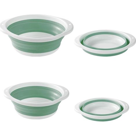 Bassine Retractable, 2 Pièces 2 Tailles Bassine Pliable, Bol à Vaisselle Pliable pour Activités de Plein Air, Voyage, Camping, évier de Cuisine (Vert Blanc) (1/5)