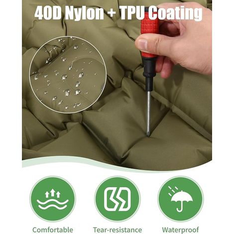 Camping Inflatable Mattress, Self-Inflating Mattress with Built-In Pillow and Foot Pump, Ultralight Single Inflatable Mattress, Portable Mattress for Camping, Hiking, Adventure, Trekking, Green (1/4)