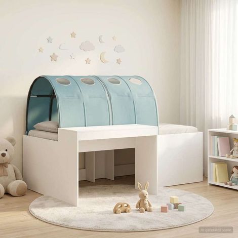 vidaXL Cadre de lit avec tunnel avec étagère 3 pc Blanc et bleu clair (1/5)