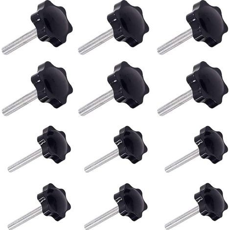 12 Pièces M6 (32) × 40mm et M8 (38) × 40mm Poignée de Serrage à Filetage Mâle Gripandles vis Boutons Poignées Bouton étoile (1/5)
