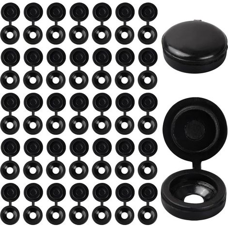 Lot de 100 Capuchons de Vis à Charnière, Cache Vis en Plastique, Anticorrosion Bouchons à Vis Etanche, Couvercles à Vis Rabattables, Noir Couvertures à Vis pour Meubles Placards Étagères (1/5)