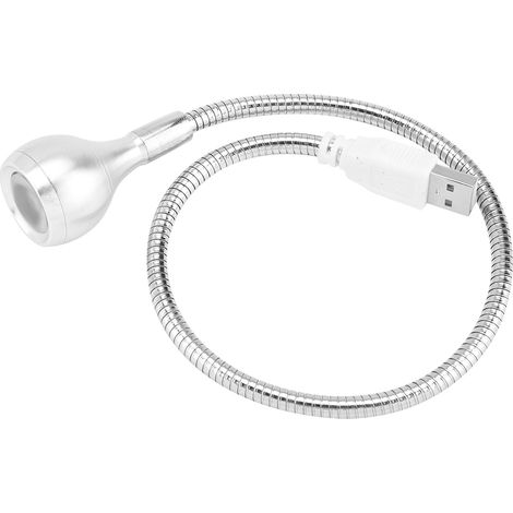 Lampe LED USB portable à col flexible long 1W, lecture nocturne, lumière blanche pure, argent, lampe de chevet légère et pliable (1/5)