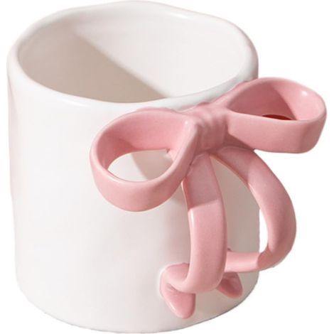 Tasses à café en céramique Nœud mignon Forme de cœur Légères Pour fille Bureau Maison Lait Petit-déjeuner (1/2)