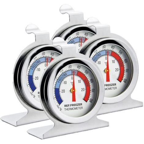 Lot de 4 thermomètres de réfrigérateur en acier inoxydable avec crochet de suspension et support rétractable
