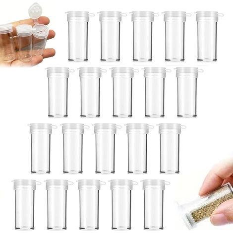 Salieres et Poivrieres - 20 Pieces - Plastique Transparent - Couvercles Tamis - Pour Camping Cuisine Table - Mini Bouteilles Epices (1/5)