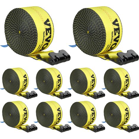 VEVOR Correa para cabrestante de 4 x 30 pies, 10 Piezas, carga de 2,7 T, resistencia a la rotura de 8,2 T, correas para camión con gancho plano, control de carga para remolques, granjas, amarillo