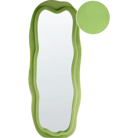 Beliani Wall Mirror Green Velvet Retro Modern Decorative Big Hanging Frame Fabric, Irregular, Does Not Require Assembly, 56 x 4 x 160 cm BEAUNE (1/5)