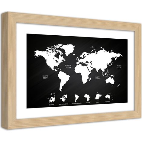 Quadro con cornice, Mappa del mondo e continenti in contrasto - 30x20 (1/5)
