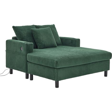 Chaise longue verde de pana con LED, USB y portavasos HOMVRA (1/5)