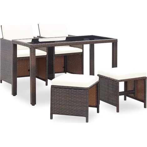 Salon de jardin encastrable et coussins 5 pcs Ensemble Table et Chaise de Jardin - Rotin Marron BV946085 - BonneVie (1/5)