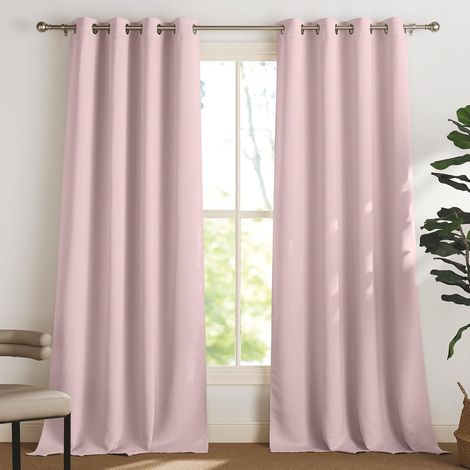 AMXCNOY Rideau Occultant Rose pour Chambre Enfant, Lot de 2 Panneaux à Oeillets (L132 x H183 cm), Isolation Thermique et Lumineuse Anti-Froid, Décoration Intérieure pour Fenêtre Maison (1/5)