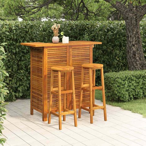 Ensemble Table de bar + 2 Chaises de bar de jardin - Table Haute avec 2 Tabourets Bois d'acacia solide BV262135 - BonneVie (1/5)