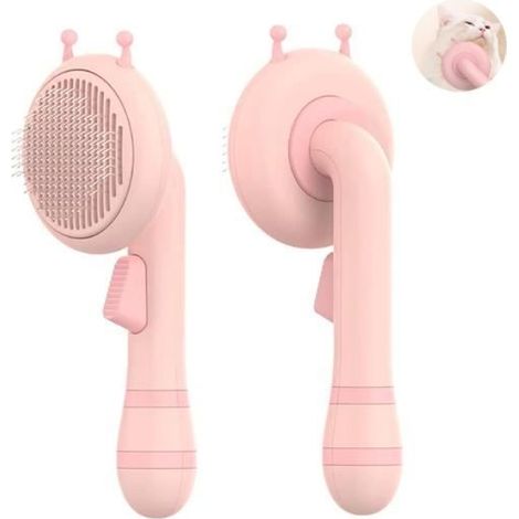 Brosse Chiens Chats, Autonettoyante pour Poils Adapté pour les Chiens Chats Cheveux Courts et Longs (Rose) (1/4)
