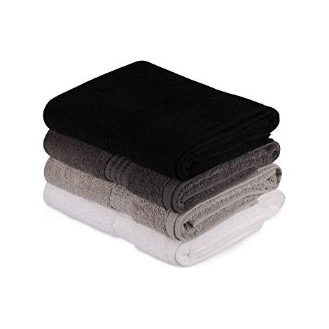Ensemble de 4 serviettes de bain - 70 x 140 cm - Blanc, Gris, Gris foncé, Noir