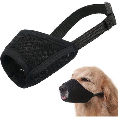 Bozal para perros, Bozal de malla suave, Evita que el perro muerda, mastique y lama, pero le permite jadear y beber, Negro, Talla L (1/5)