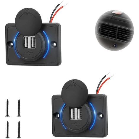 2er-Pack Kfz-USB-Buchse, Doppelanschluss, 3,1 A, wasserdicht, blauer Lichtschalter, für Boot/Wohnmobil (1/5)