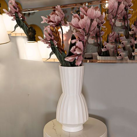 Vaso Daranita, Lavorazione Scanalata, Diametro 16.5 cm, Bianco