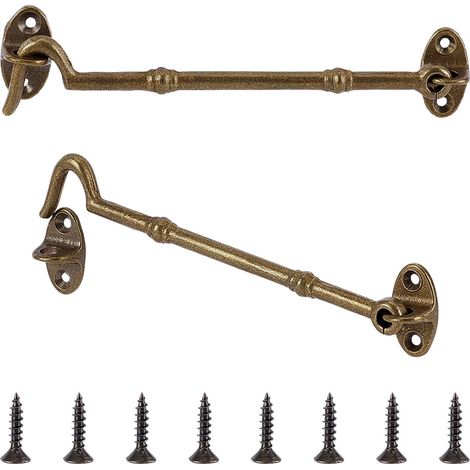 2 Ensembles 15.3cm Crochet et Crémone Vintage Quincaillerie de Serrure de Porte avec Vis, Ensemble de Crémone de Fenêtre à Battants Crochet pour Fenêtres Coulissantes Bronze Antique (1/5)