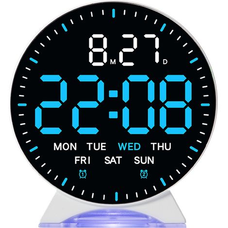 Sveglia digitale, piccola sveglia da comodino con luce notturna, orologio da tavolo rotondo con due sveglie, visualizzazione di data e giorno, adatta per camera da letto, ufficio e casa, luce bianco-b