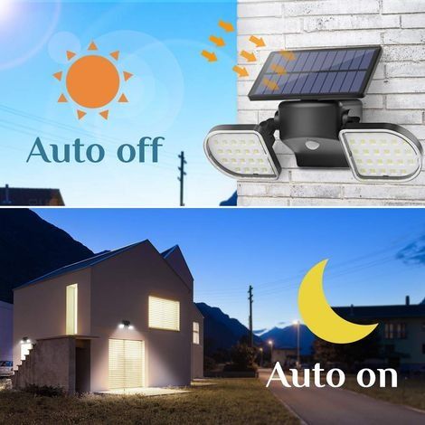 56 LED-Solar-Außenleuchten, Solar-Flutlichtstrahler mit Bewegungsmelder, Doppelpanel-Sicherheitsleuchte, 360° verstellbarer Wandstrahler, IP65 wasserdicht für Garten, Garage, Einfahrt und Haustür (1/4)