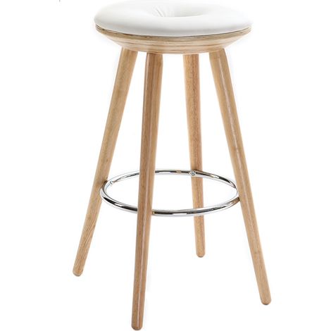 Sgabello da bar scandinavo 65cm PU bianco piedi legno chiaro NORDECO