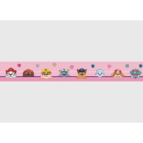 Frise auto-collante Pat'Patrouille 7 personnages sur fond rose (1/5)
