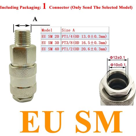 (EU SM-40) Raccords de tuyau d'air UE, coupleur, accessoires pour compresseur, raccord à dégagement rapide, connecteur pneumatique standard européen. (1/5)