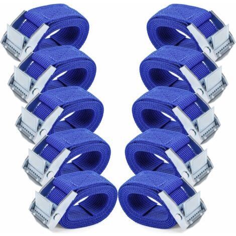 Sangles d'arrimage 1M - 10 Pièces Sangle Cliquet avec Boucles à Came Alliage Antirouille Réglable à Dégagement Rapide Sangle Arrimage pour Transport de Vélo Moto Bagage-Bleu (1/5)