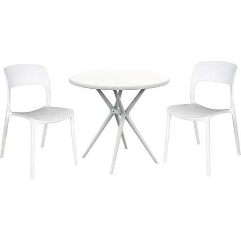 Set Tavolo Tondo 80x74H cm + 2 Sedie da Giardino in Polistirene Colore Bianco (1/3)