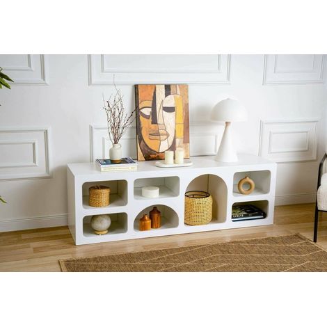 Dmora - Aparador Bellatrix, Bufé de salón, Aparador de salón, Despensa de cocina, 160x38h51 cm, Blanco, con embalaje reforzado (1/5)
