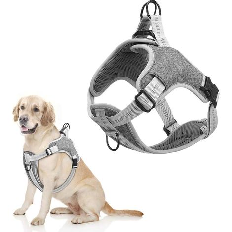 Reflektierendes, gepolstertes, verstellbares und atmungsaktives Anti-Zug-Hundegeschirr für mittelgroße/kleine Hunde (XXL, Grau) (1/4)