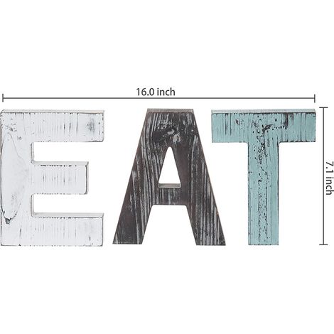Lettres EAT en bois découpées multicolores, décoratives murales rustiques à suspendre, style Noël. (1/5)