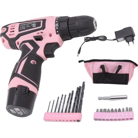 Cordless Screwdriver, Rechargeable 12V Drill with Charger, Compact Drill Driver Set with Tool Storage Bag for Home, Pink(EU) (1/4)