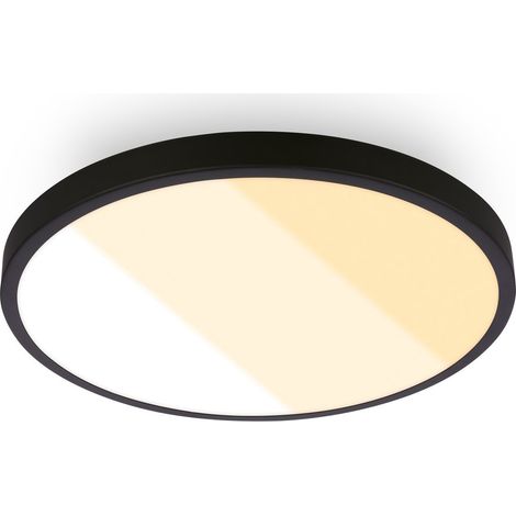 Briloner LED Deckenlampe IP44 Spritzwasserschutz Ø24x6 cm Rund 18W 2000lm 2700K-4000K Warmweiß bis Neutralweiß Schwarz - Deckenleuchte Badezimmer Küche Wohnzimmer