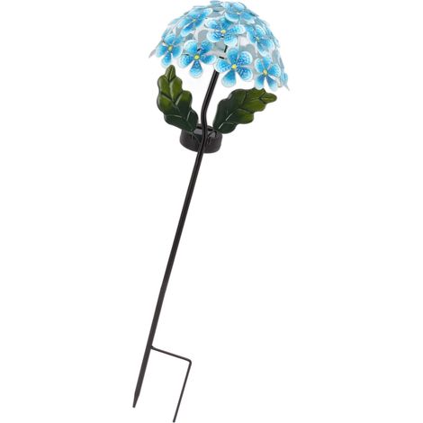 Lampe solaire LED sur poteau en forme d'hortensia, pour jardin ou cour, couleur bleue. (1/5)