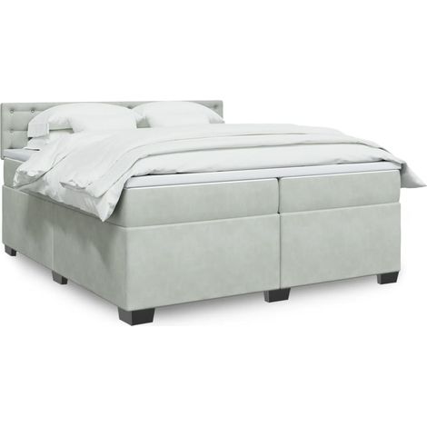 vidaXL Sommier à lattes de lit et matelas Gris clair 200x200cm Velours (1/5)