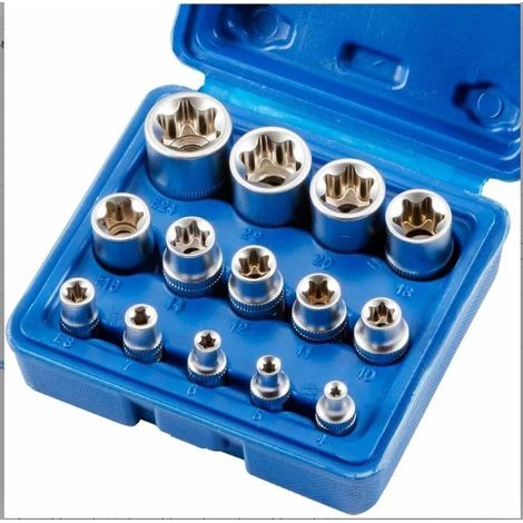 Douille Torx Femelle - Acier Chrome-Vanadium - Tailles E4 à E24 - Pour Cliquet Main ou Barre de Cassage - Lot de 14 Pièces (1/5)