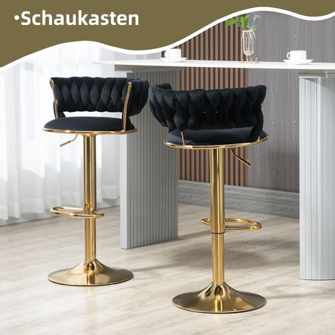Tabouret de bar velours 360° pivotant hauteur réglable bouton conception 2 pièces confortable cuisine îlot-Ha (1/5)
