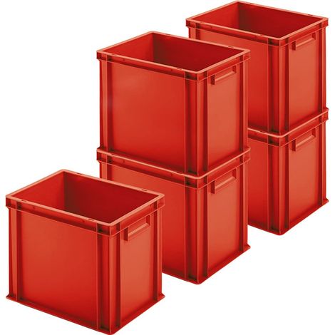 BRB Lot de 5 boîtes Euro avec 2 poignées, 400 x 300 x 320 mm, rouge