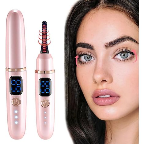 Recourbe-cils chauffant électrique avec affichage LED de la température et indicateur de batterie, rechargeable de type C, portable et boucle longue durée (rose)