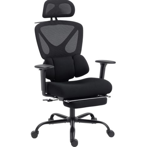 Sedia da ufficio ergonomica nera in rete con supporto lombare, poggiatesta e ruote (1/3)