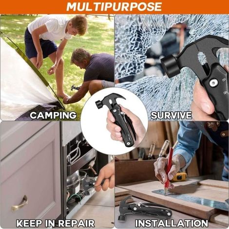 Marteau multifonction 12 en 1, outil polyvalent pliable avec marteau, pince, couteau, scie - kit de camping et bricolage (1/5)