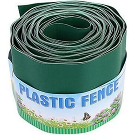 Bordure en plastique souple vert de 9 mètres de 10 cm, 15 cm, 20 cm de haut, bordure de pelouse pour séparer la pelouse et les parterres de fleurs (10 cm x 9 m) (1/5)