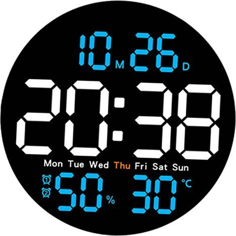Horloge Murale LED, Horloge numérique, Cadeau pour Enfants et Adultes, Calendrier muet, Horloge électronique, réveil, pour Chevet, Restaurant, Bleu Ciel (1/5)