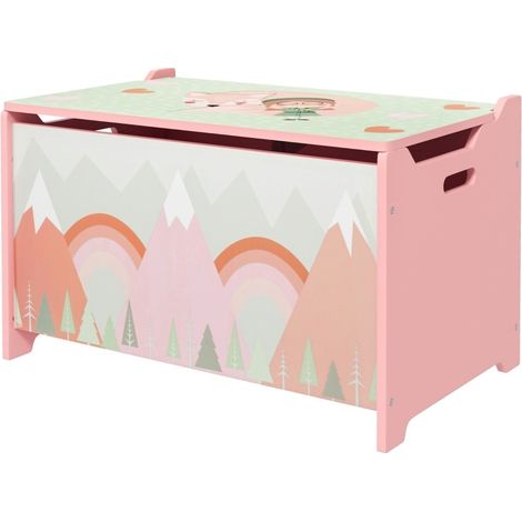 Boîte de rangement pour jouets avec couvercle à charnière de sécurité, design animal rose, coffre en bois pour chambre d'enfant 60 x 37 x 39 cm – CHICFURN (1/5)