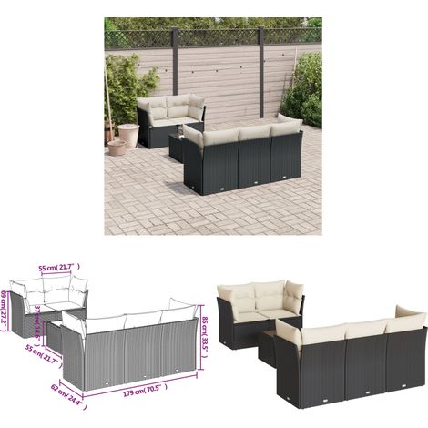 6-tlg. Garten-Sofagarnitur mit Kissen Schwarz Poly Rattan - Gartenmöbel - Esstisch - Outdoor Möbel - Lounge Set - Rattan Sofa - Home & Living (1/3)