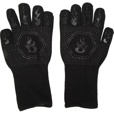 Gants de barbecue ignifugés résistants à la chaleur jusqu'à 800 °C, en silicone double face, grande taille, pour la cuisson au four et au barbecue, noirs. (1/5)
