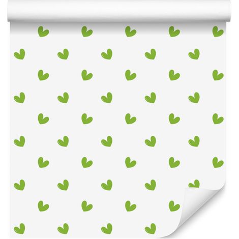 Carta da parati con cuori bianchi e verde lime 50x1000 cm (1/5)